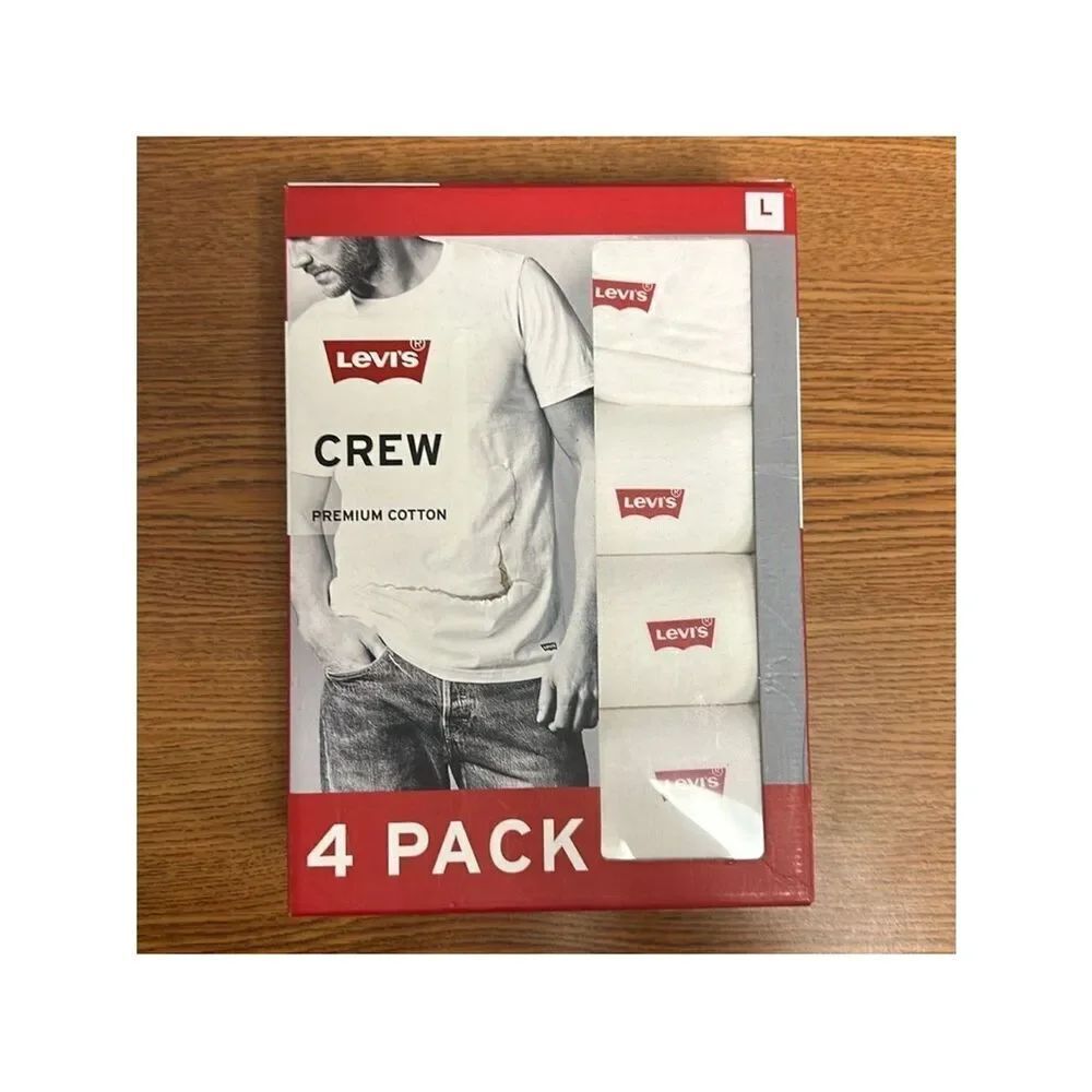 LEVI’S L White Red Logo Crew Tag Free Premium Cotton Short Sleeve Tee Set of 4